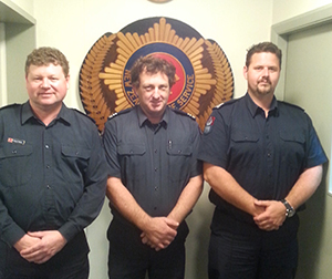 Recently qualified as Senior Firefighters (from left) Wayne Thomas, Jamie Brock and Justin Hudepohl.