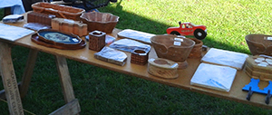 Some of the  items produced at the Men’s Shed laid out for sale.